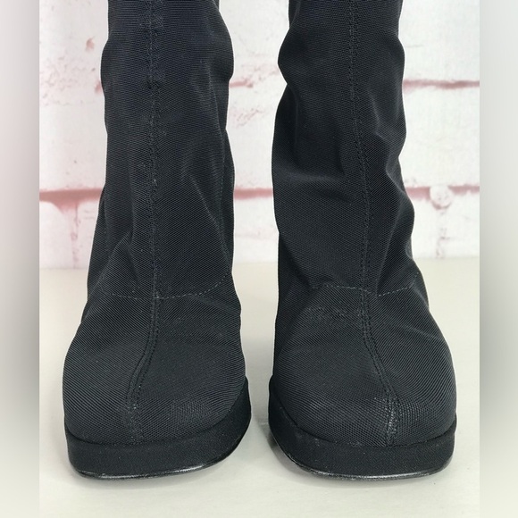 ENZO ANGIOLINI Size 6 Black Nylon Sock Ankle Boots Chunky Heels feels like 6.5 - Picture 8 of 15